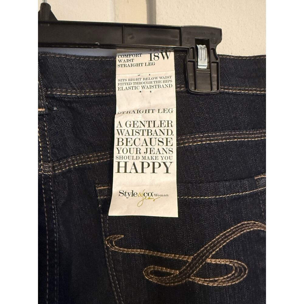 Style & Co. Women Jeans Dark Blue Solid Stretch Straight Leg Tummy Control 18WP - Picture 7 of 8